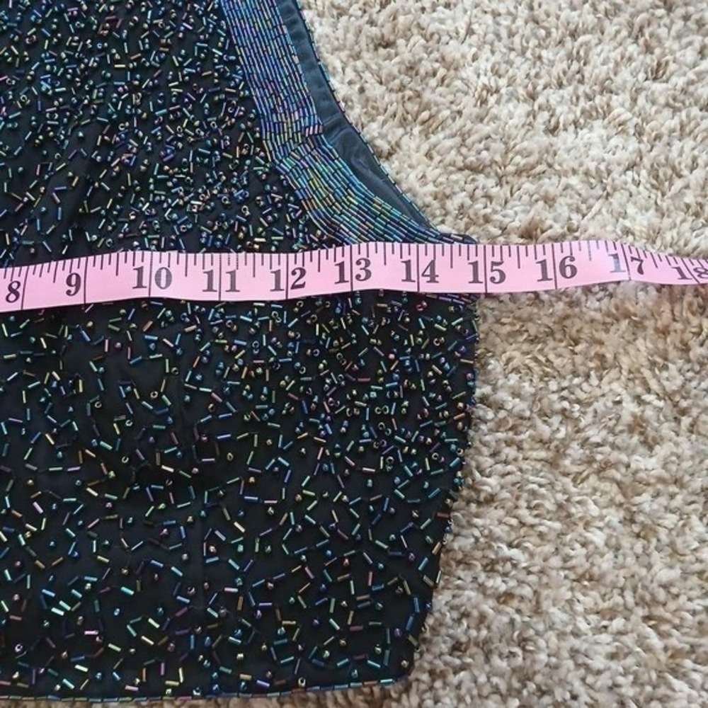 Vintage 90s/Y2K glam blingy black sleeveless crop top w/multicolored beading, XS - Picture 4 of 8